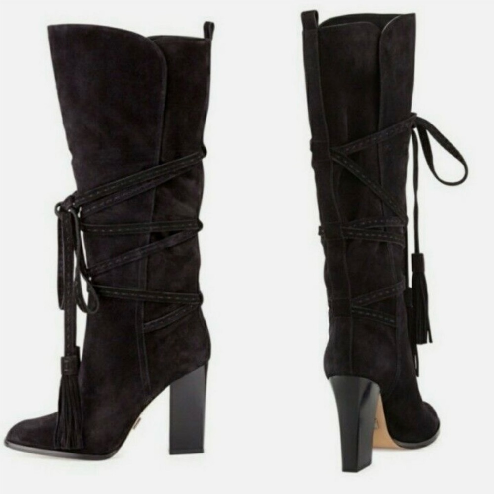 Michael Kors Womens Black Jessa Lace up Tassel Suede Boots